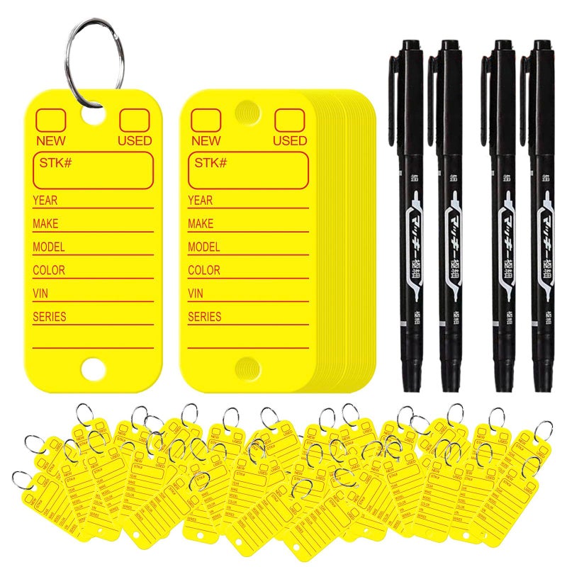 KIUKIUO 500 Pcs PVC Tags with Labels and Rings, Car Key for Organization, Identifiers, and Luggage Tags with 4 Pcs Markers, Plastic Keychain Tags for Car, Truck, and Dealer Use - Image 1